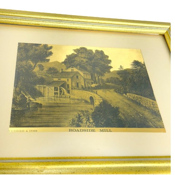 Currier and Ives England Roadside Mill 1974 Vintage Lithograph Foil Print 9x12 - Picture 5 of 6